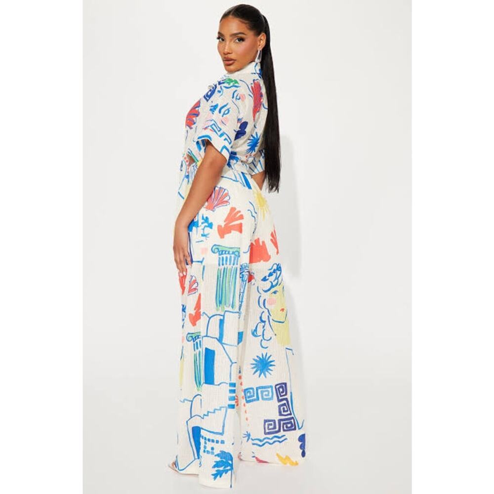 Fashion Nova Walking On Sea Shells Wide Leg Pants 1X Multicolored Resort Beach - Picture 2 of 12